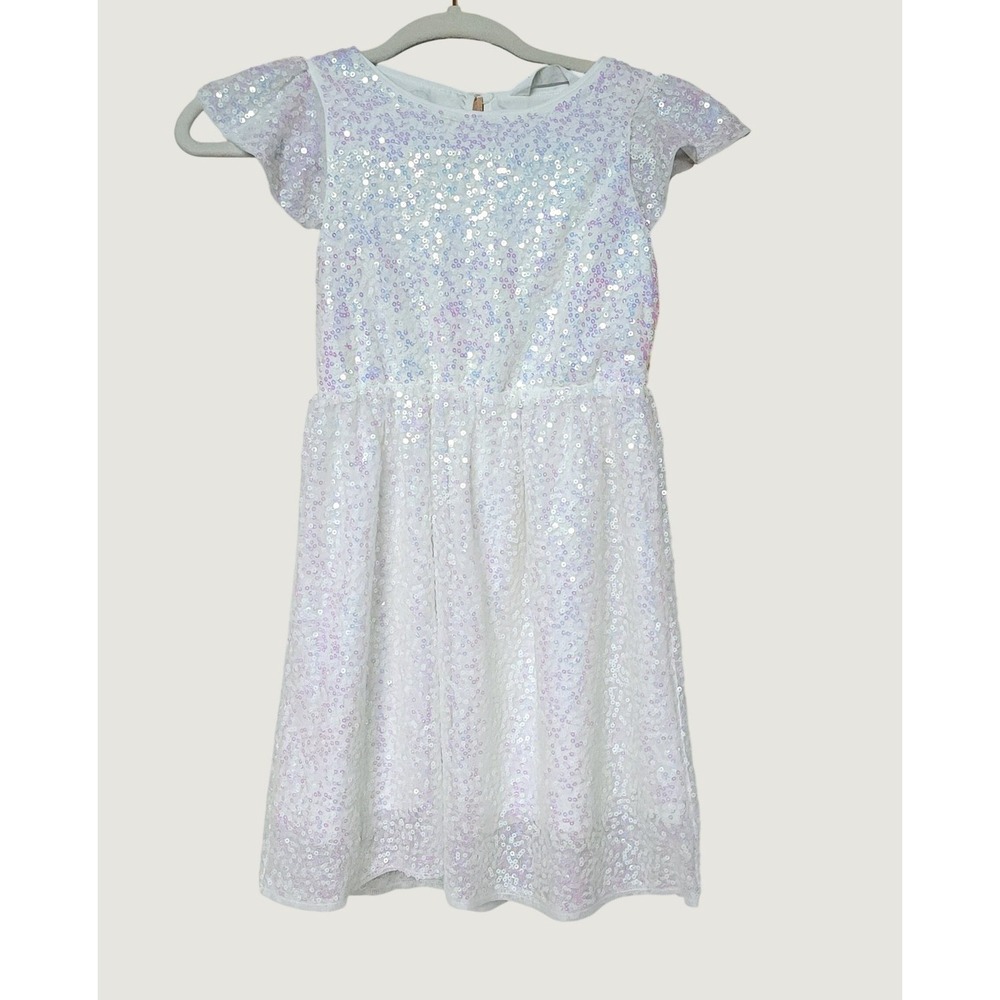 H&M Sequin Dress Kid 6-7Y White Iridescent Sparkly Fairy Princess Birthday Party